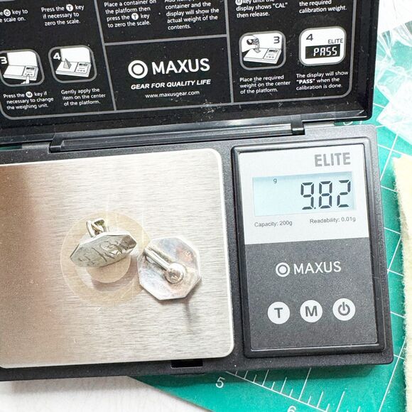 Vtg Sterling Monogram HEM Screw back Earrings Octagonal Signed CW Scrap Wear 10g - Picture 4 of 9